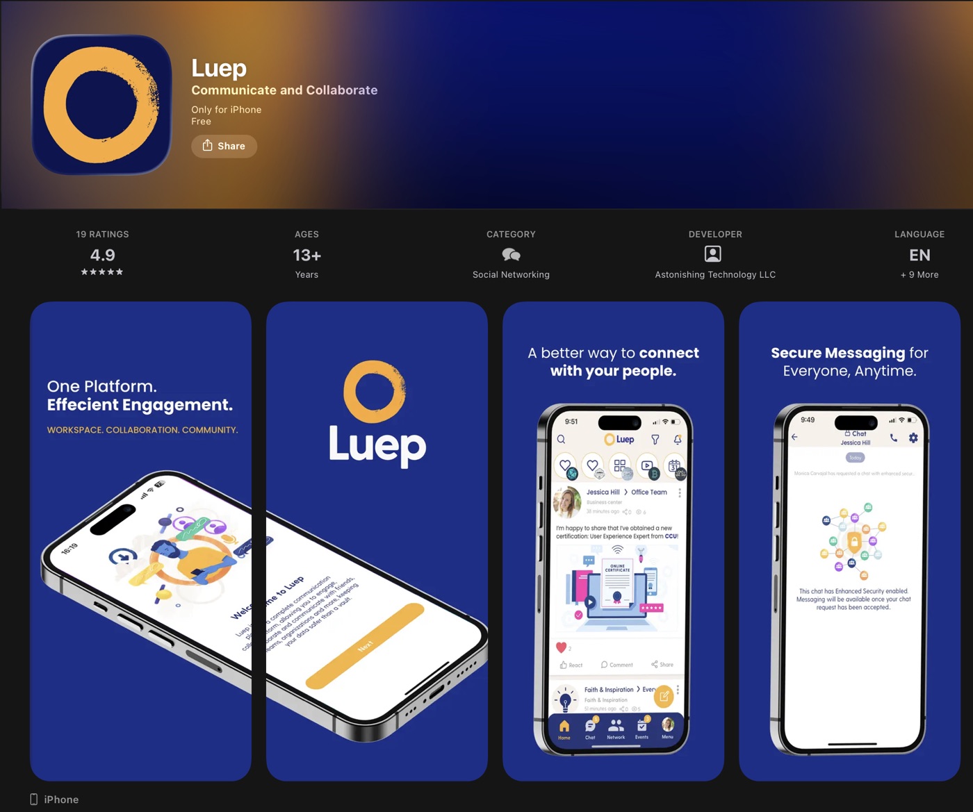 Screenshots of the Luep iOS app